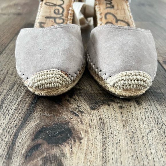 Sam Edelman Patsy Espadrille Woven Wedge Suede Ankle Wraparound Taupe Size 9 - Picture 7 of 9